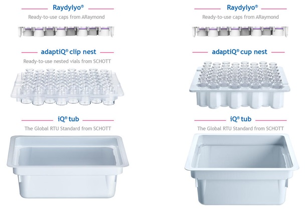 Bottles in the nest and tray