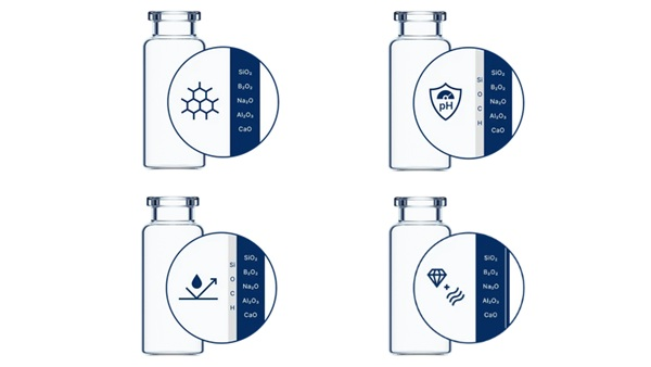 4 Vials nebeneinander