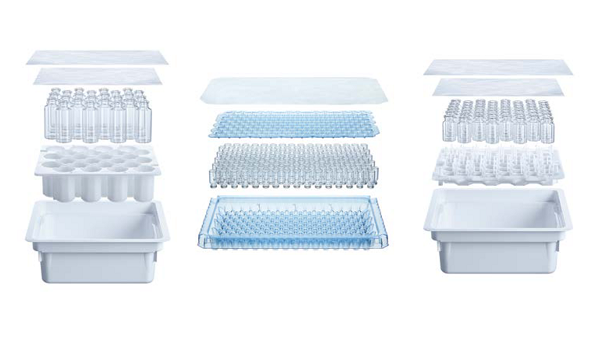 Vials in tray and nest packaging
